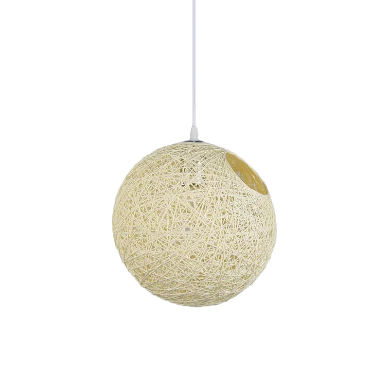 Rattan Globe Suspension Light Contemporary Single-Bulb Blue/Pink/Red Ceiling Pendant Lamp with Cut-out Hole Clearhalo 'Ceiling Lights' 'Modern Pendants' 'Modern' 'Pendant Lights' 'Pendants' Lighting' 1958268