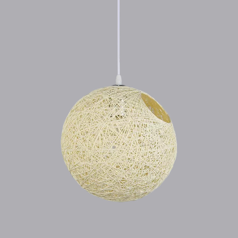 Rattan Globe Suspension Light Contemporary Single-Bulb Blue/Pink/Red Ceiling Pendant Lamp with Cut-out Hole Clearhalo 'Ceiling Lights' 'Modern Pendants' 'Modern' 'Pendant Lights' 'Pendants' Lighting' 1958269