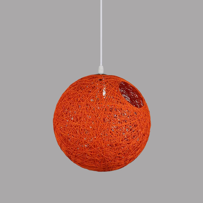Rattan Globe Suspension Light Contemporary Single-Bulb Blue/Pink/Red Ceiling Pendant Lamp with Cut-out Hole Clearhalo 'Ceiling Lights' 'Modern Pendants' 'Modern' 'Pendant Lights' 'Pendants' Lighting' 1958271