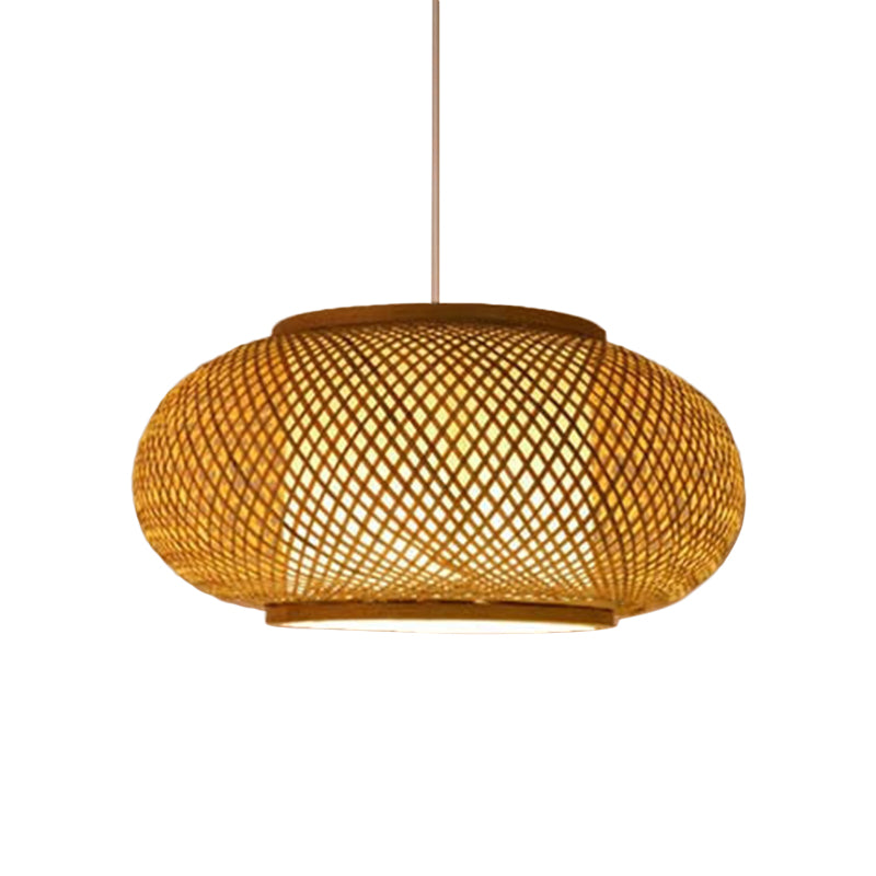 1-Light Restaurant Pendant Lamp Asian Beige Pendulum Light with Round/Oval/Drum Rattan Shade Clearhalo 'Ceiling Lights' 'Modern Pendants' 'Modern' 'Pendant Lights' 'Pendants' Lighting' 1958273