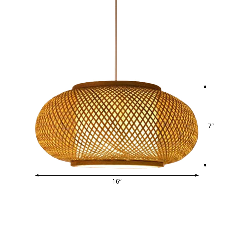 1-Light Restaurant Pendant Lamp Asian Beige Pendulum Light with Round/Oval/Drum Rattan Shade Clearhalo 'Ceiling Lights' 'Modern Pendants' 'Modern' 'Pendant Lights' 'Pendants' Lighting' 1958275