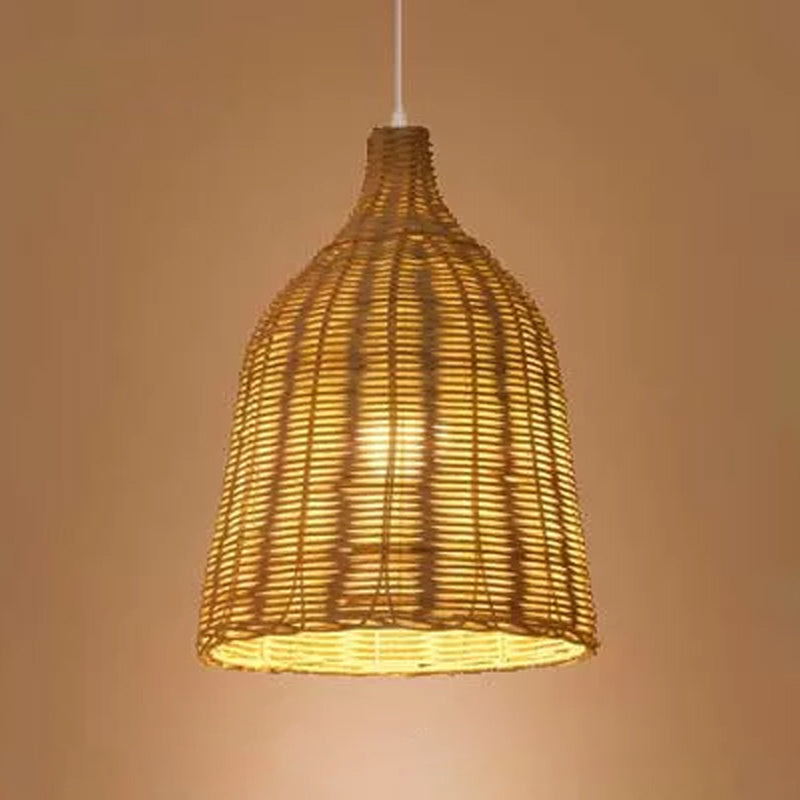 1-Light Restaurant Pendant Lamp Asian Beige Pendulum Light with Round/Oval/Drum Rattan Shade Clearhalo 'Ceiling Lights' 'Modern Pendants' 'Modern' 'Pendant Lights' 'Pendants' Lighting' 1958277