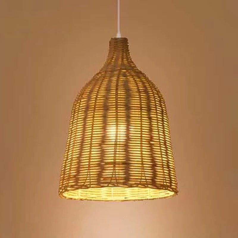 1-Light Restaurant Pendant Lamp Asian Beige Pendulum Light with Round/Oval/Drum Rattan Shade Clearhalo 'Ceiling Lights' 'Modern Pendants' 'Modern' 'Pendant Lights' 'Pendants' Lighting' 1958277