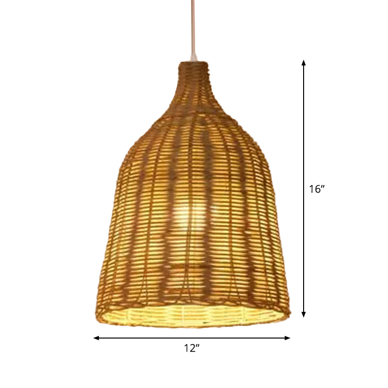 1-Light Restaurant Pendant Lamp Asian Beige Pendulum Light with Round/Oval/Drum Rattan Shade Clearhalo 'Ceiling Lights' 'Modern Pendants' 'Modern' 'Pendant Lights' 'Pendants' Lighting' 1958278