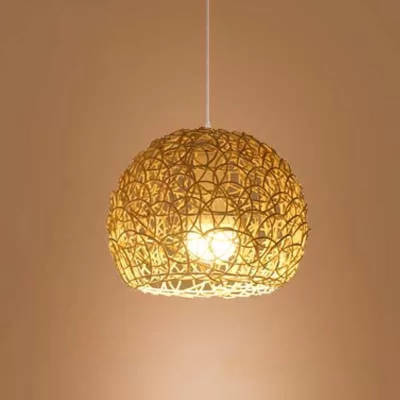 1-Light Restaurant Pendant Lamp Asian Beige Pendulum Light with Round/Oval/Drum Rattan Shade Clearhalo 'Ceiling Lights' 'Modern Pendants' 'Modern' 'Pendant Lights' 'Pendants' Lighting' 1958280