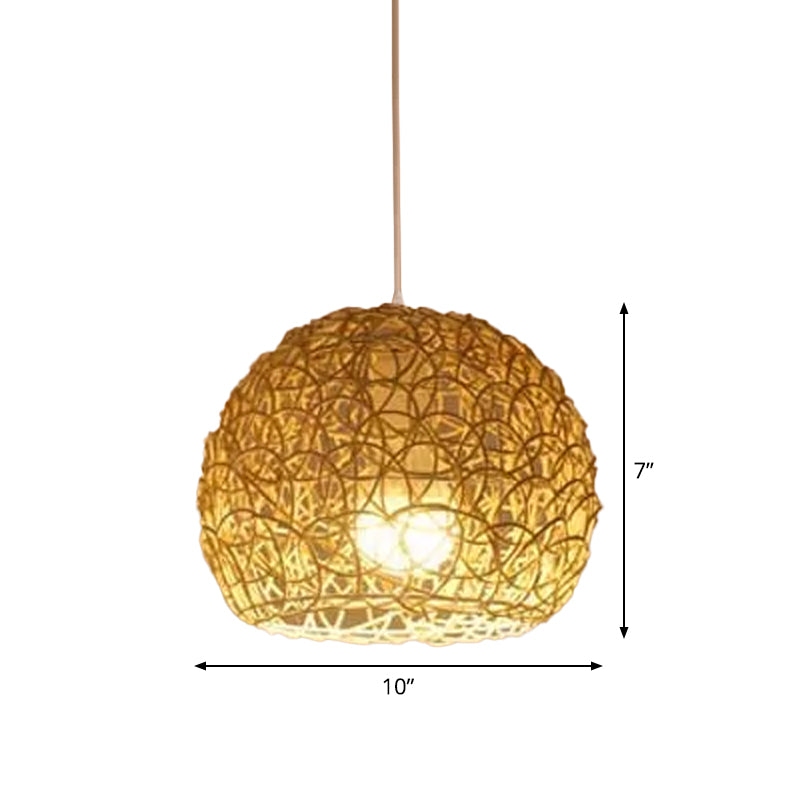 1-Light Restaurant Pendant Lamp Asian Beige Pendulum Light with Round/Oval/Drum Rattan Shade Clearhalo 'Ceiling Lights' 'Modern Pendants' 'Modern' 'Pendant Lights' 'Pendants' Lighting' 1958281