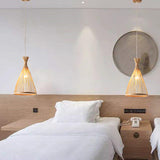 Funnel Restaurant Pendant Light Fixture Wood 1 Head 8"/10"/12" Wide Japanese Style Ceiling Hang Lamp in Beige/Coffee Clearhalo 'Ceiling Lights' 'Modern Pendants' 'Modern' 'Pendant Lights' 'Pendants' Lighting' 1958286