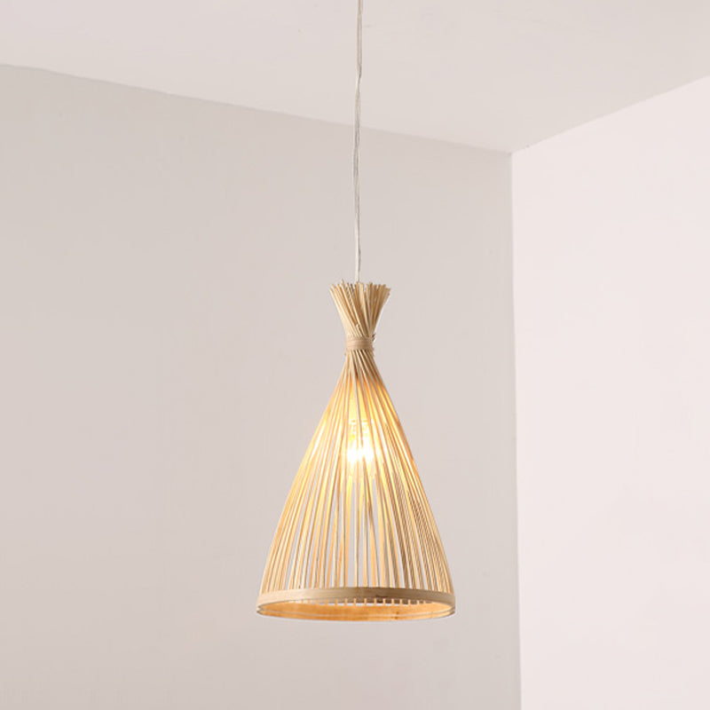 Funnel Restaurant Pendant Light Fixture Wood 1 Head 8"/10"/12" Wide Japanese Style Ceiling Hang Lamp in Beige/Coffee Clearhalo 'Ceiling Lights' 'Modern Pendants' 'Modern' 'Pendant Lights' 'Pendants' Lighting' 1958287