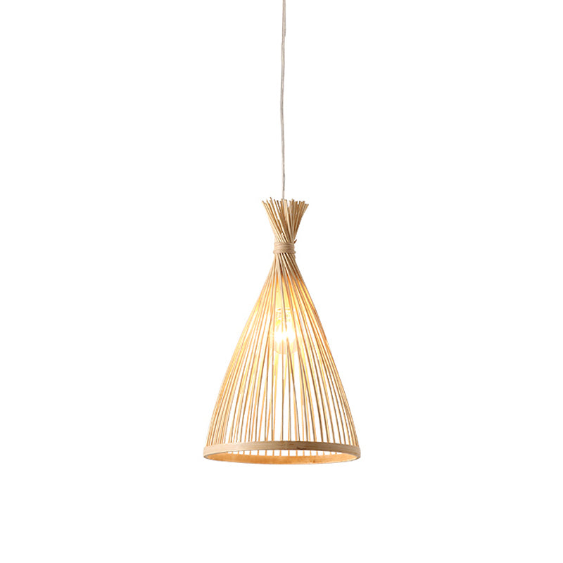 Funnel Restaurant Pendant Light Fixture Wood 1 Head 8"/10"/12" Wide Japanese Style Ceiling Hang Lamp in Beige/Coffee Clearhalo 'Ceiling Lights' 'Modern Pendants' 'Modern' 'Pendant Lights' 'Pendants' Lighting' 1958288