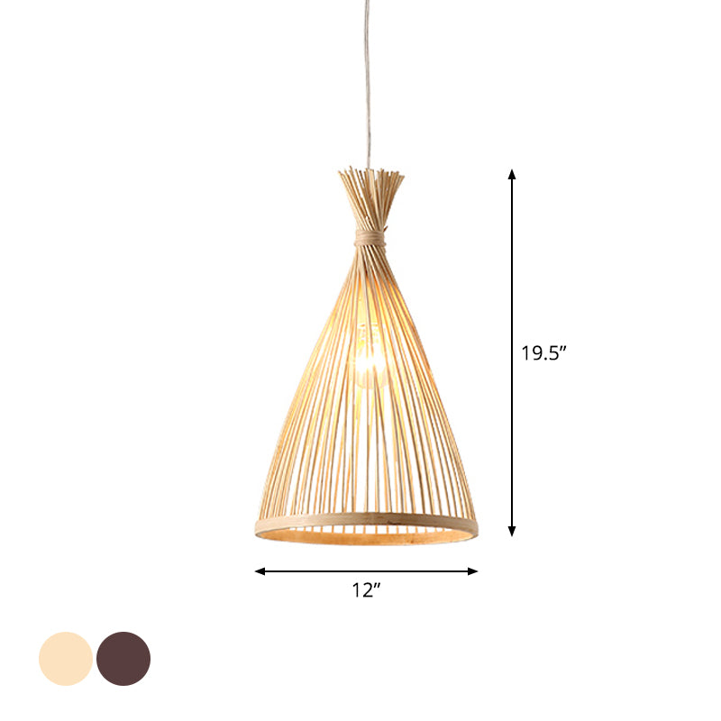 Funnel Restaurant Pendant Light Fixture Wood 1 Head 8"/10"/12" Wide Japanese Style Ceiling Hang Lamp in Beige/Coffee Clearhalo 'Ceiling Lights' 'Modern Pendants' 'Modern' 'Pendant Lights' 'Pendants' Lighting' 1958291