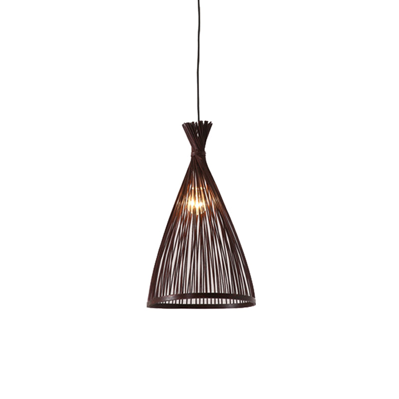 Funnel Restaurant Pendant Light Fixture Wood 1 Head 8"/10"/12" Wide Japanese Style Ceiling Hang Lamp in Beige/Coffee Clearhalo 'Ceiling Lights' 'Modern Pendants' 'Modern' 'Pendant Lights' 'Pendants' Lighting' 1958294