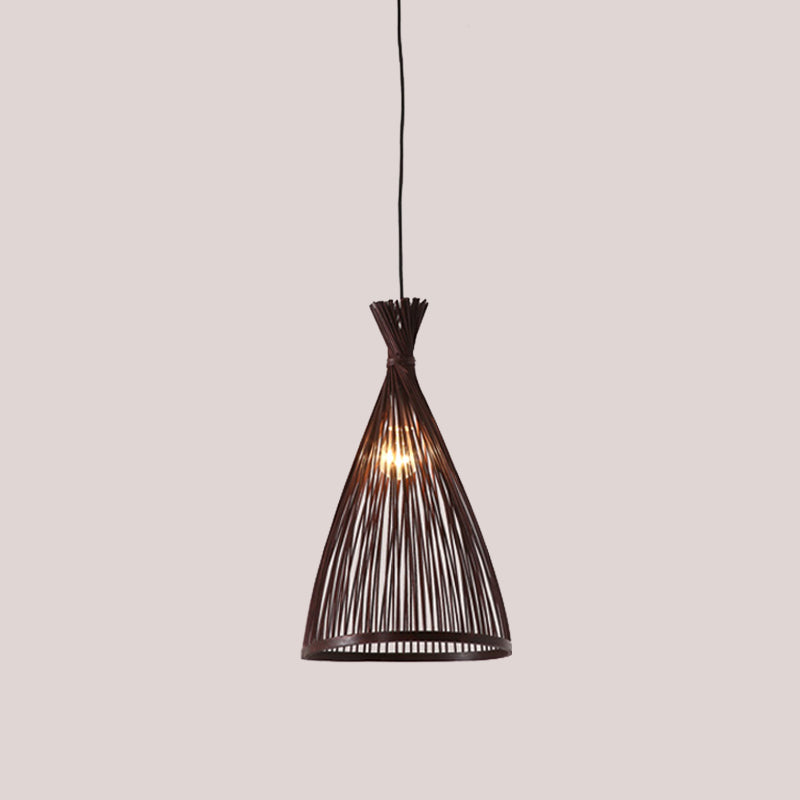 Funnel Restaurant Pendant Light Fixture Wood 1 Head 8"/10"/12" Wide Japanese Style Ceiling Hang Lamp in Beige/Coffee Clearhalo 'Ceiling Lights' 'Modern Pendants' 'Modern' 'Pendant Lights' 'Pendants' Lighting' 1958295
