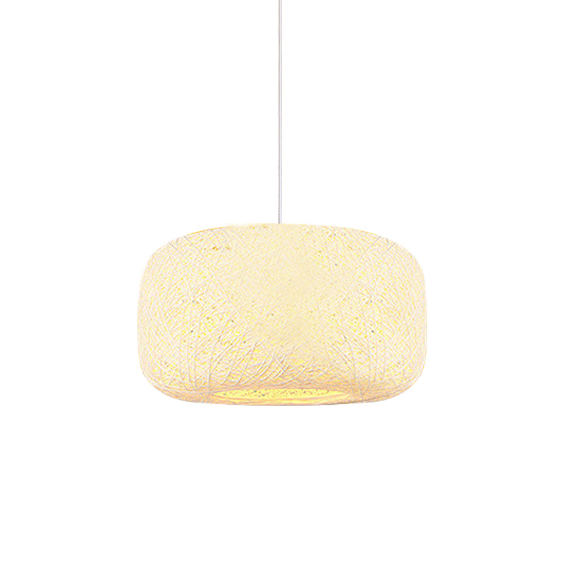 Red/Pink/Orange Drum Drop Pendant Macaron 1-Light Rattan Weaving Suspension Lighting for Bistro White Clearhalo 'Ceiling Lights' 'Modern Pendants' 'Modern' 'Pendant Lights' 'Pendants' Lighting' 1958335