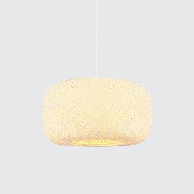 Red/Pink/Orange Drum Drop Pendant Macaron 1-Light Rattan Weaving Suspension Lighting for Bistro Clearhalo 'Ceiling Lights' 'Modern Pendants' 'Modern' 'Pendant Lights' 'Pendants' Lighting' 1958336