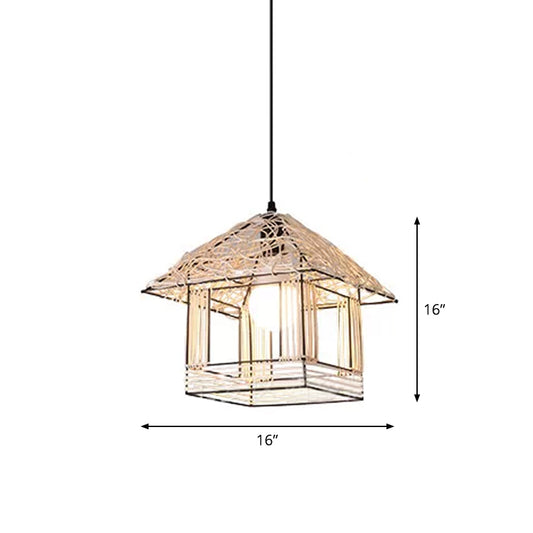 Ruffled Hat/Spiral/House Hanging Lamp Modernist Rattan 1-Light Beige Pendant Light Fixture over Table Clearhalo 'Ceiling Lights' 'Modern Pendants' 'Modern' 'Pendant Lights' 'Pendants' Lighting' 1958366