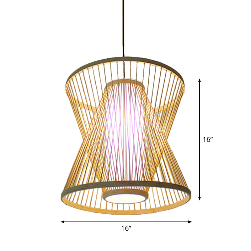 Funnel/Urn/Pear Ceiling Hang Light Asian Bamboo Single-Bulb Tearoom Hanging Pendant in Beige Clearhalo 'Ceiling Lights' 'Modern Pendants' 'Modern' 'Pendant Lights' 'Pendants' Lighting' 1958452
