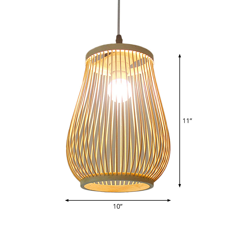 Funnel/Urn/Pear Ceiling Hang Light Asian Bamboo Single-Bulb Tearoom Hanging Pendant in Beige Clearhalo 'Ceiling Lights' 'Modern Pendants' 'Modern' 'Pendant Lights' 'Pendants' Lighting' 1958455