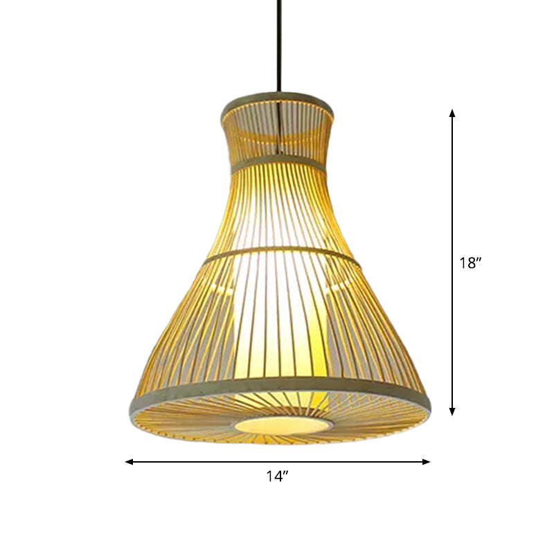 Funnel/Urn/Pear Ceiling Hang Light Asian Bamboo Single-Bulb Tearoom Hanging Pendant in Beige Clearhalo 'Ceiling Lights' 'Modern Pendants' 'Modern' 'Pendant Lights' 'Pendants' Lighting' 1958459