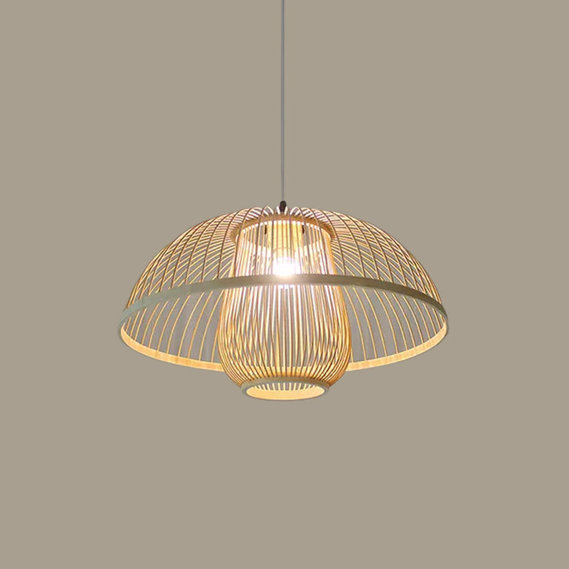 Funnel/Urn/Pear Ceiling Hang Light Asian Bamboo Single-Bulb Tearoom Hanging Pendant in Beige Clearhalo 'Ceiling Lights' 'Modern Pendants' 'Modern' 'Pendant Lights' 'Pendants' Lighting' 1958461
