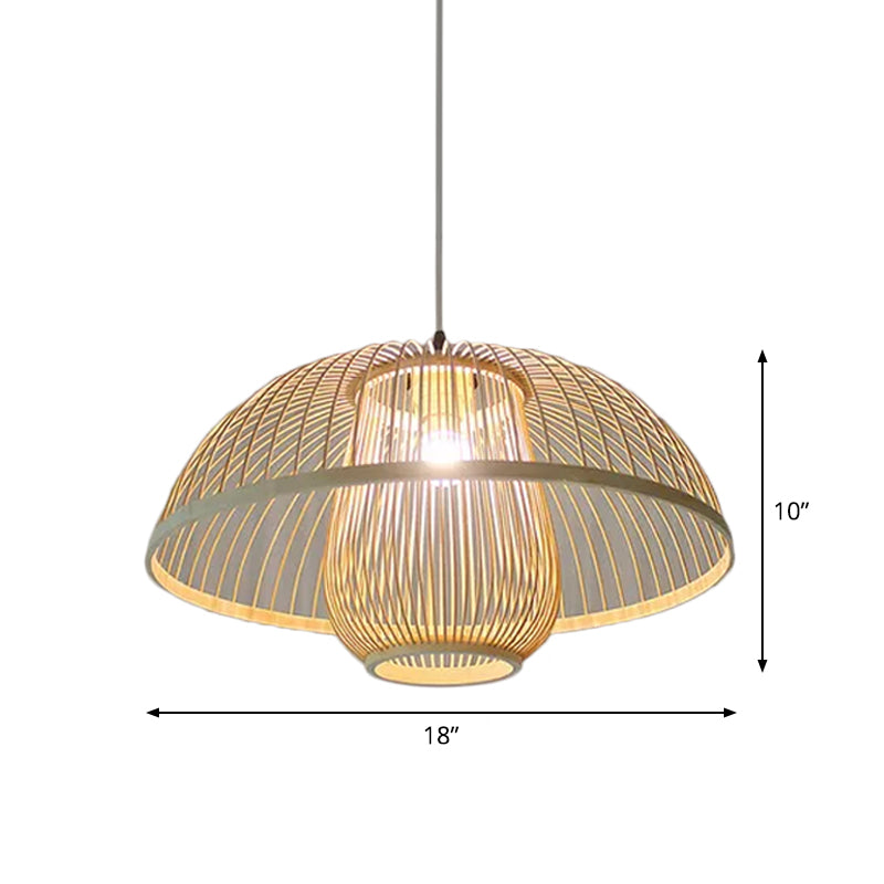 Funnel/Urn/Pear Ceiling Hang Light Asian Bamboo Single-Bulb Tearoom Hanging Pendant in Beige Clearhalo 'Ceiling Lights' 'Modern Pendants' 'Modern' 'Pendant Lights' 'Pendants' Lighting' 1958462