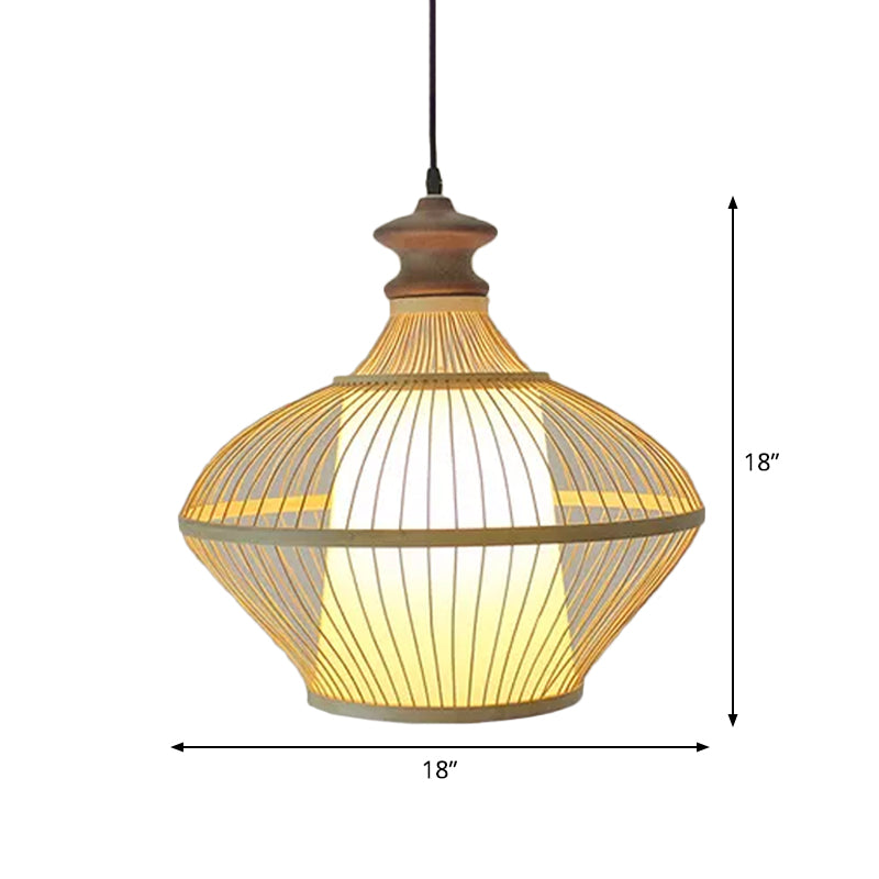 Funnel/Urn/Pear Ceiling Hang Light Asian Bamboo Single-Bulb Tearoom Hanging Pendant in Beige Clearhalo 'Ceiling Lights' 'Modern Pendants' 'Modern' 'Pendant Lights' 'Pendants' Lighting' 1958465