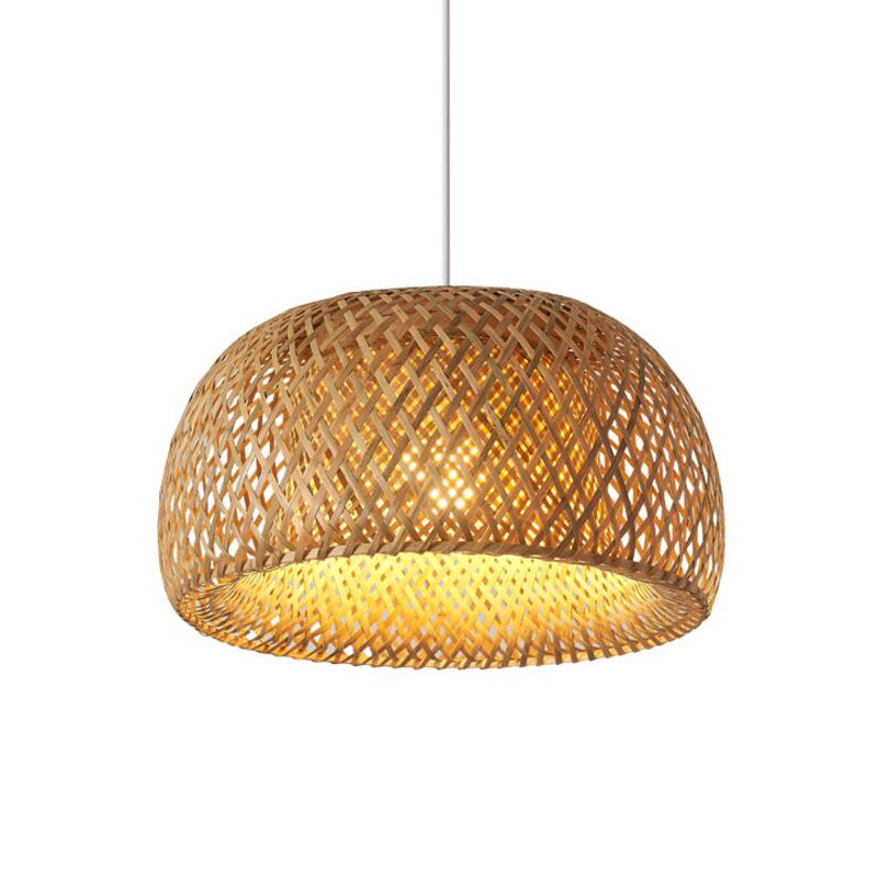 Cross-Weaving Dome Bamboo Pendant Lighting Chinese 1 Light Beige Hanging Ceiling Light over Table, 12"/14"/23.5" W Clearhalo 'Ceiling Lights' 'Modern Pendants' 'Modern' 'Pendant Lights' 'Pendants' Lighting' 1958469