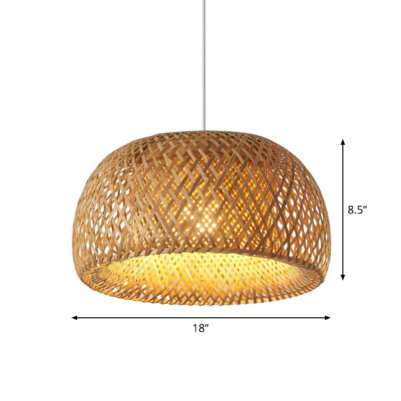 Cross-Weaving Dome Bamboo Pendant Lighting Chinese 1 Light Beige Hanging Ceiling Light over Table, 12"/14"/23.5" W Clearhalo 'Ceiling Lights' 'Modern Pendants' 'Modern' 'Pendant Lights' 'Pendants' Lighting' 1958473