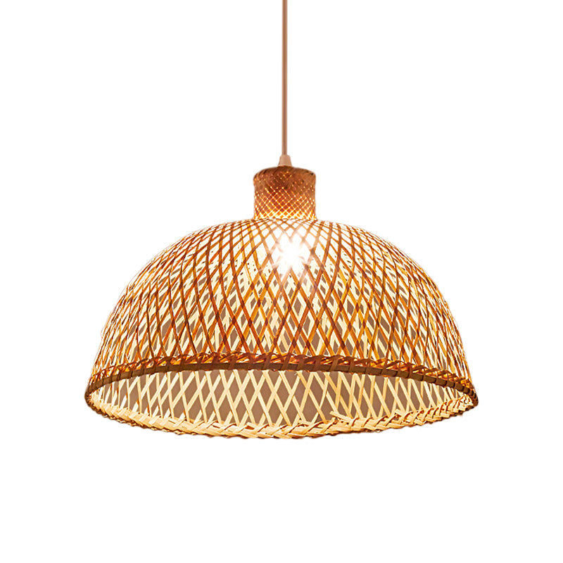 Bell/Bowl/Bottle Hallway Drop Pendant Criss-Cross Woven Bamboo Single-Bulb Asian Hanging Lamp in Beige Beige B Clearhalo 'Ceiling Lights' 'Modern Pendants' 'Modern' 'Pendant Lights' 'Pendants' Lighting' 1958497