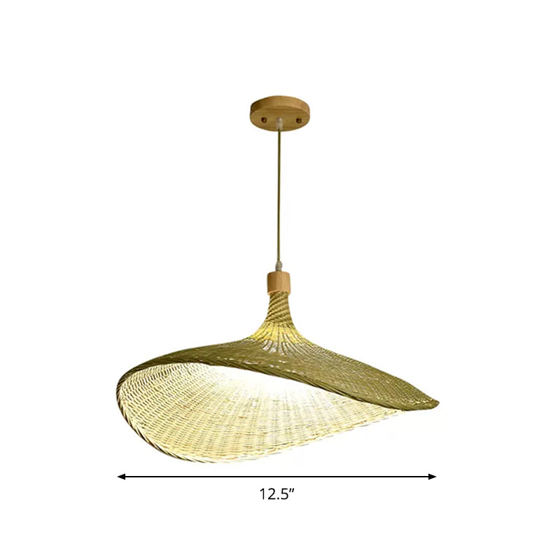 Floppy Hat Shaped Pendant Lamp Modern Bamboo 12.5"/17"/29" Wide 1/3-Light Beige Hanging Light Fixture for Tearoom Clearhalo 'Ceiling Lights' 'Modern Pendants' 'Modern' 'Pendant Lights' 'Pendants' Lighting' 1958528