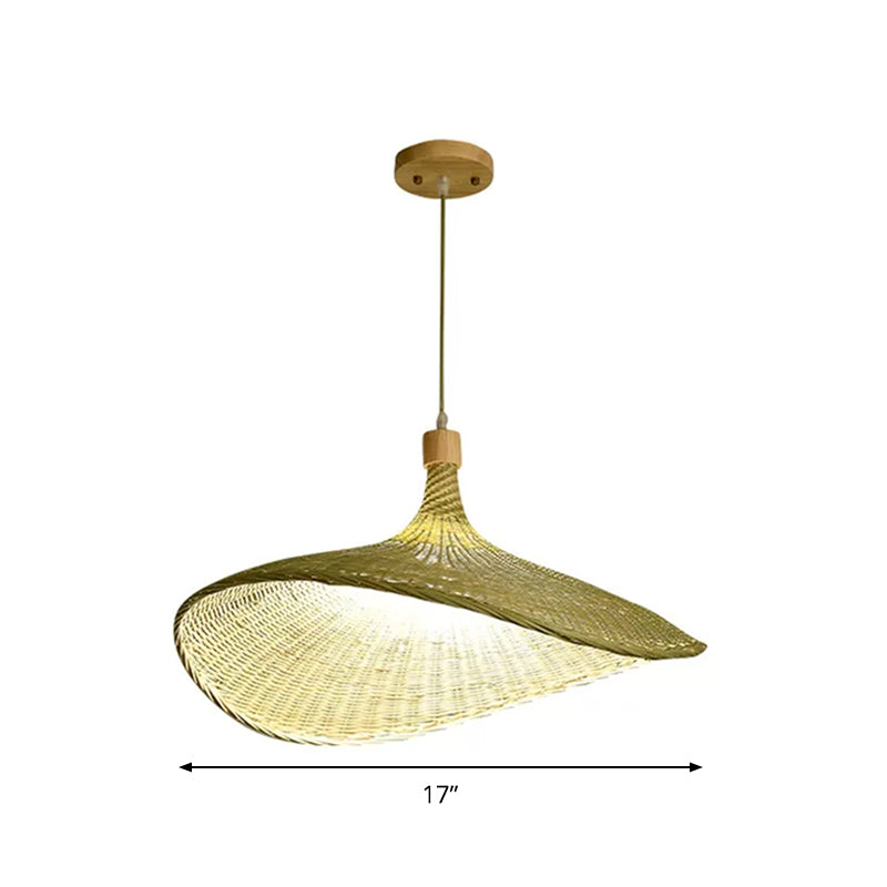 Floppy Hat Shaped Pendant Lamp Modern Bamboo 12.5"/17"/29" Wide 1/3-Light Beige Hanging Light Fixture for Tearoom Clearhalo 'Ceiling Lights' 'Modern Pendants' 'Modern' 'Pendant Lights' 'Pendants' Lighting' 1958529