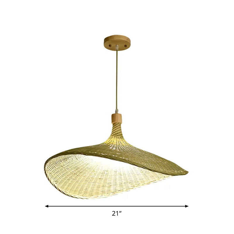 Floppy Hat Shaped Pendant Lamp Modern Bamboo 12.5"/17"/29" Wide 1/3-Light Beige Hanging Light Fixture for Tearoom Clearhalo 'Ceiling Lights' 'Modern Pendants' 'Modern' 'Pendant Lights' 'Pendants' Lighting' 1958530