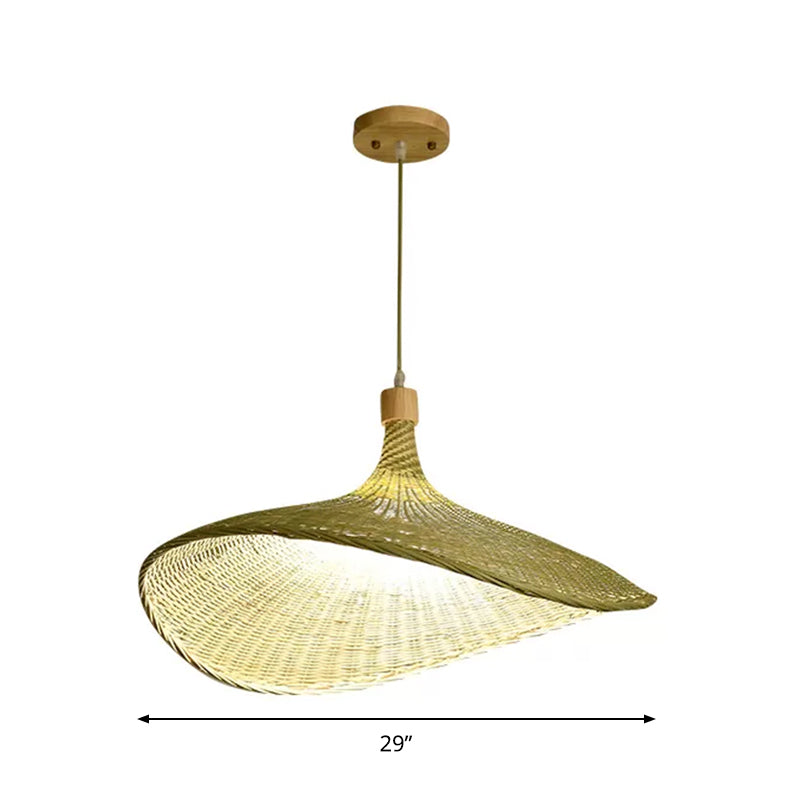 Floppy Hat Shaped Pendant Lamp Modern Bamboo 12.5"/17"/29" Wide 1/3-Light Beige Hanging Light Fixture for Tearoom Clearhalo 'Ceiling Lights' 'Modern Pendants' 'Modern' 'Pendant Lights' 'Pendants' Lighting' 1958532