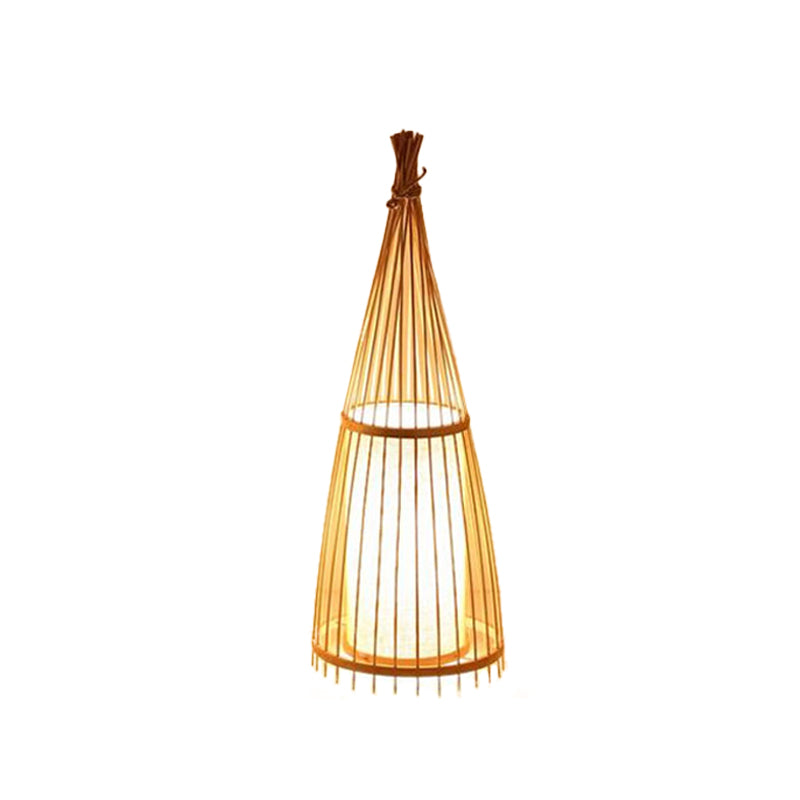 Black/Beige Fish Shaped Floor Light Asia Single-Bulb Bamboo Stand Up Lamp for Living Room, 12"/15" W Beige 12" Clearhalo 'Floor Lamps' 'Lamps' Lighting' 1958548