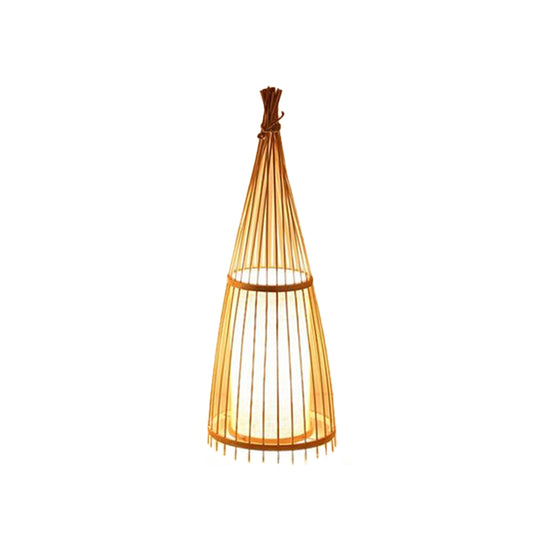 Black/Beige Fish Shaped Floor Light Asia Single-Bulb Bamboo Stand Up Lamp for Living Room, 12"/15" W Beige 12" Clearhalo 'Floor Lamps' 'Lamps' Lighting' 1958548