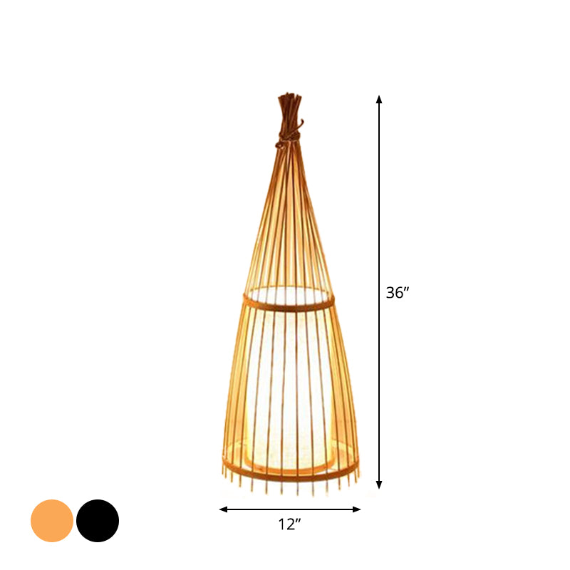 Black/Beige Fish Shaped Floor Light Asia Single-Bulb Bamboo Stand Up Lamp for Living Room, 12"/15" W Clearhalo 'Floor Lamps' 'Lamps' Lighting' 1958549