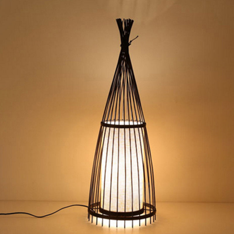 Black/Beige Fish Shaped Floor Light Asia Single-Bulb Bamboo Stand Up Lamp for Living Room, 12"/15" W Black 12" Clearhalo 'Floor Lamps' 'Lamps' Lighting' 1958550