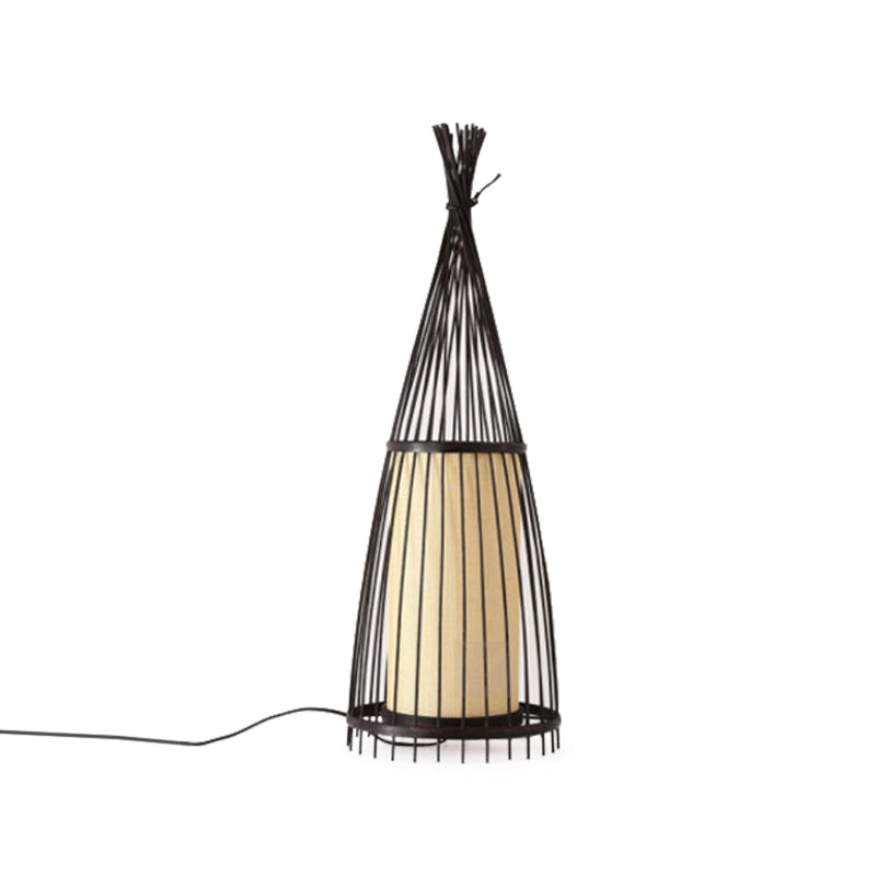Black/Beige Fish Shaped Floor Light Asia Single-Bulb Bamboo Stand Up Lamp for Living Room, 12"/15" W Clearhalo 'Floor Lamps' 'Lamps' Lighting' 1958551