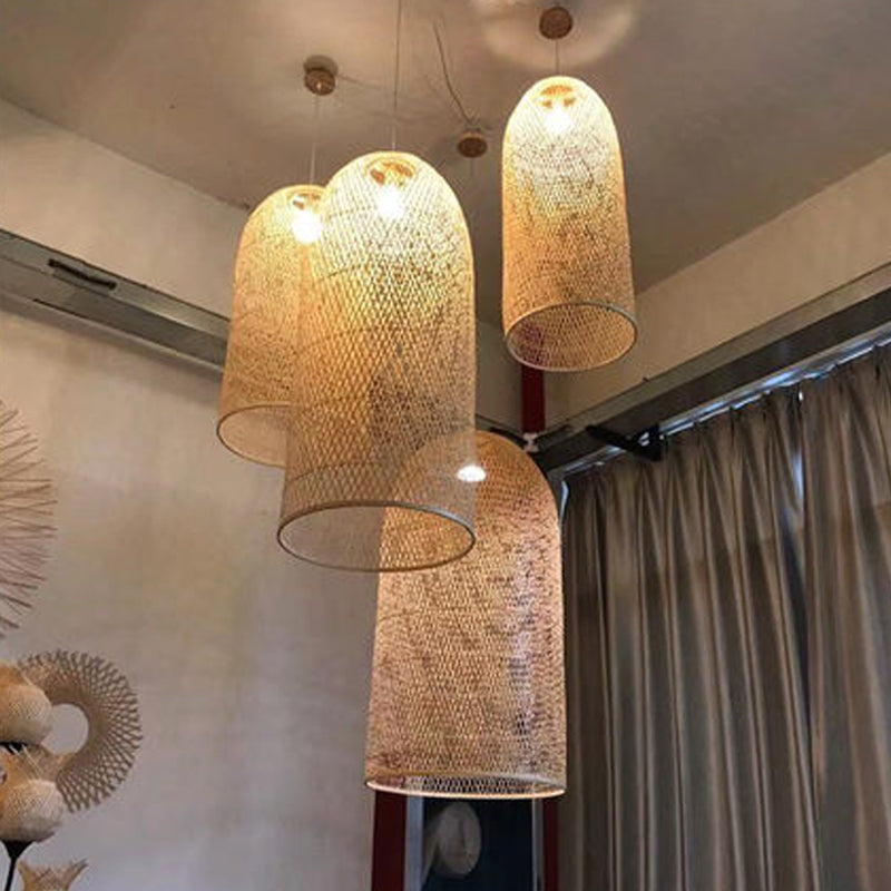1 Head Bistro Pendulum Light Asian Beige Hanging Pendant Light with Bowl/Jar/Cloche Bamboo Shade Clearhalo 'Ceiling Lights' 'Modern Pendants' 'Modern' 'Pendant Lights' 'Pendants' Lighting' 1958560