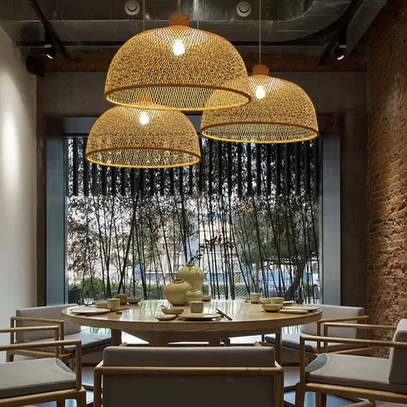 1 Head Bistro Pendulum Light Asian Beige Hanging Pendant Light with Bowl/Jar/Cloche Bamboo Shade Beige D Clearhalo 'Ceiling Lights' 'Modern Pendants' 'Modern' 'Pendant Lights' 'Pendants' Lighting' 1958561