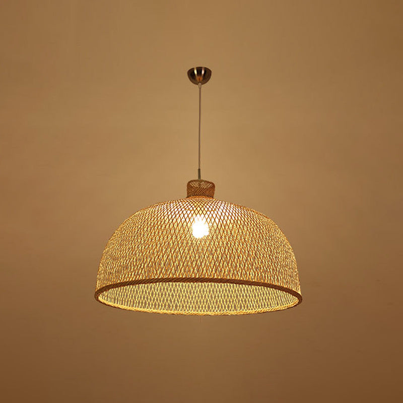 1 Head Bistro Pendulum Light Asian Beige Hanging Pendant Light with Bowl/Jar/Cloche Bamboo Shade Clearhalo 'Ceiling Lights' 'Modern Pendants' 'Modern' 'Pendant Lights' 'Pendants' Lighting' 1958563