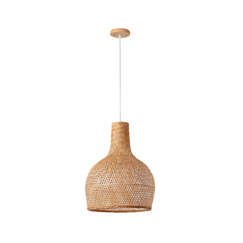 1 Head Bistro Pendulum Light Asian Beige Hanging Pendant Light with Bowl/Jar/Cloche Bamboo Shade Clearhalo 'Ceiling Lights' 'Modern Pendants' 'Modern' 'Pendant Lights' 'Pendants' Lighting' 1958566