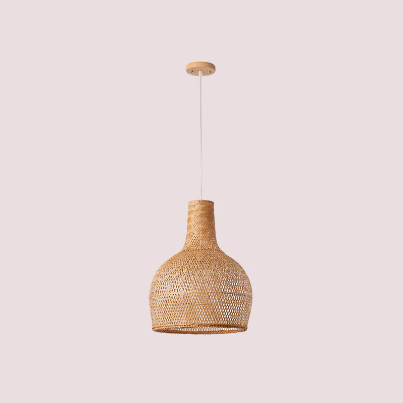 1 Head Bistro Pendulum Light Asian Beige Hanging Pendant Light with Bowl/Jar/Cloche Bamboo Shade Clearhalo 'Ceiling Lights' 'Modern Pendants' 'Modern' 'Pendant Lights' 'Pendants' Lighting' 1958567