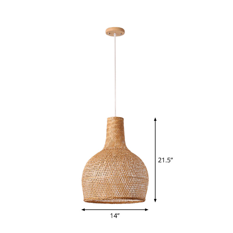 1 Head Bistro Pendulum Light Asian Beige Hanging Pendant Light with Bowl/Jar/Cloche Bamboo Shade Clearhalo 'Ceiling Lights' 'Modern Pendants' 'Modern' 'Pendant Lights' 'Pendants' Lighting' 1958568