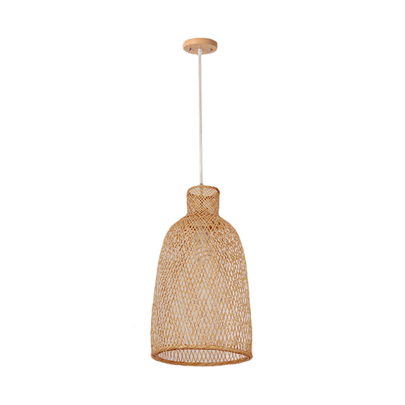 1 Head Bistro Pendulum Light Asian Beige Hanging Pendant Light with Bowl/Jar/Cloche Bamboo Shade Clearhalo 'Ceiling Lights' 'Modern Pendants' 'Modern' 'Pendant Lights' 'Pendants' Lighting' 1958570