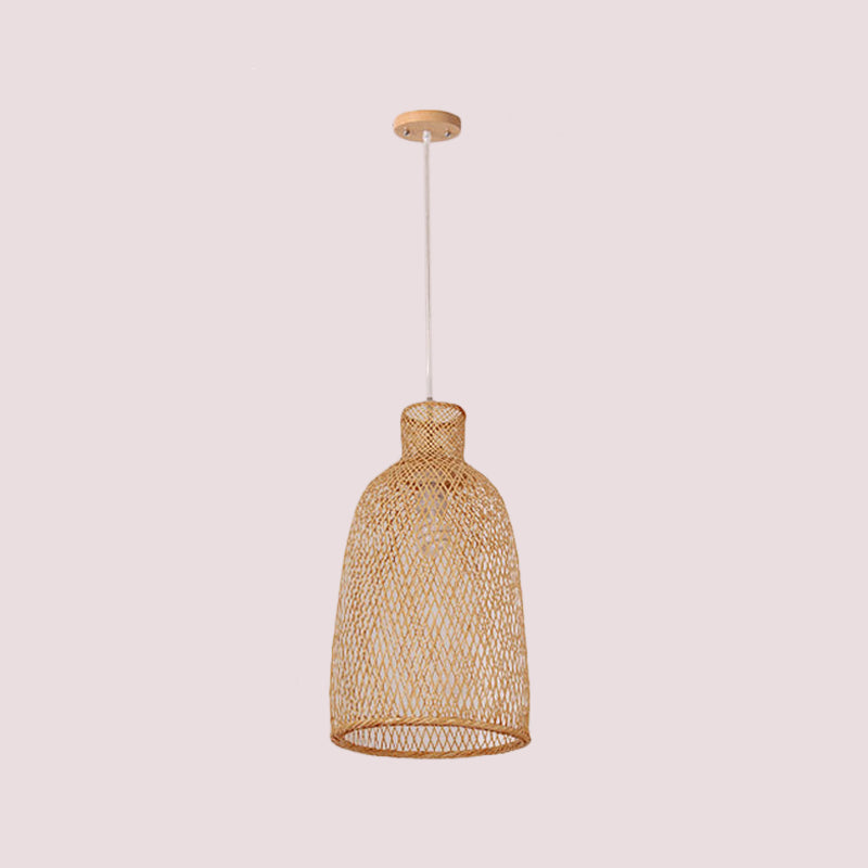 1 Head Bistro Pendulum Light Asian Beige Hanging Pendant Light with Bowl/Jar/Cloche Bamboo Shade Clearhalo 'Ceiling Lights' 'Modern Pendants' 'Modern' 'Pendant Lights' 'Pendants' Lighting' 1958571