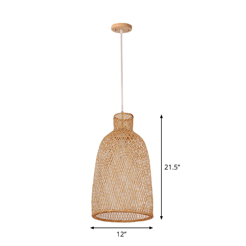 1 Head Bistro Pendulum Light Asian Beige Hanging Pendant Light with Bowl/Jar/Cloche Bamboo Shade Clearhalo 'Ceiling Lights' 'Modern Pendants' 'Modern' 'Pendant Lights' 'Pendants' Lighting' 1958572