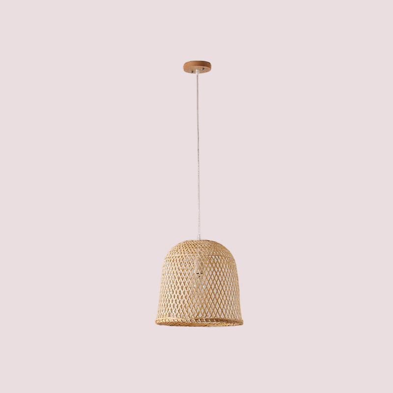 1 Head Bistro Pendulum Light Asian Beige Hanging Pendant Light with Bowl/Jar/Cloche Bamboo Shade Clearhalo 'Ceiling Lights' 'Modern Pendants' 'Modern' 'Pendant Lights' 'Pendants' Lighting' 1958575