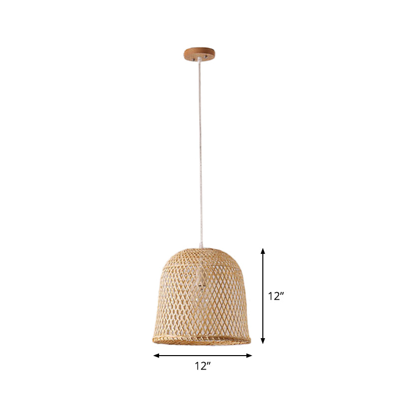 1 Head Bistro Pendulum Light Asian Beige Hanging Pendant Light with Bowl/Jar/Cloche Bamboo Shade Clearhalo 'Ceiling Lights' 'Modern Pendants' 'Modern' 'Pendant Lights' 'Pendants' Lighting' 1958576