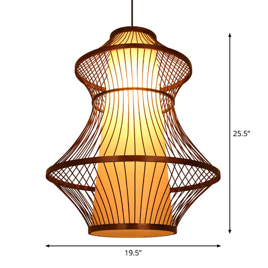 16"/19.5"/23.5" W 1-Bulb Bistro Pendant Light Asian Brown Hanging Light Kit with Urn Bamboo Shade Clearhalo 'Ceiling Lights' 'Modern Pendants' 'Modern' 'Pendant Lights' 'Pendants' Lighting' 1958632