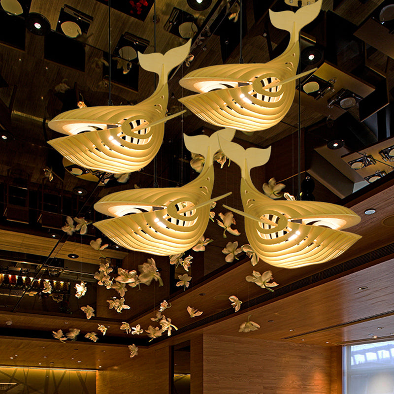 Whale Kids Bedside Down Lighting Pendant Wooden 1 Head Modern Hanging Lamp in Beige, 21.5"/31.5"/39" Wide Clearhalo 'Ceiling Lights' 'Modern Pendants' 'Modern' 'Pendant Lights' 'Pendants' Lighting' 1958656